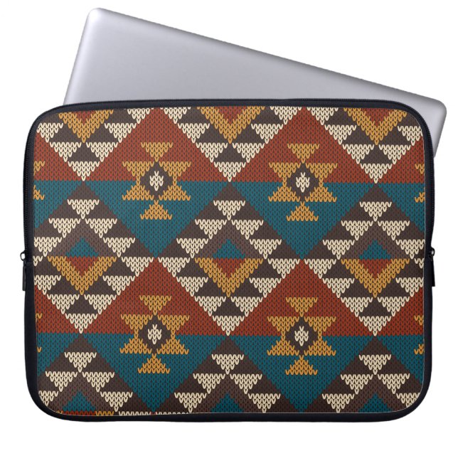 Tribal Aztec Wolle stickte Textur. Laptopschutzhülle (Vorderseite)