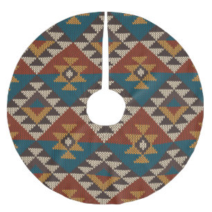 Tribal Aztec Wolle stickte Textur. Polyester Weihnachtsbaumdecke