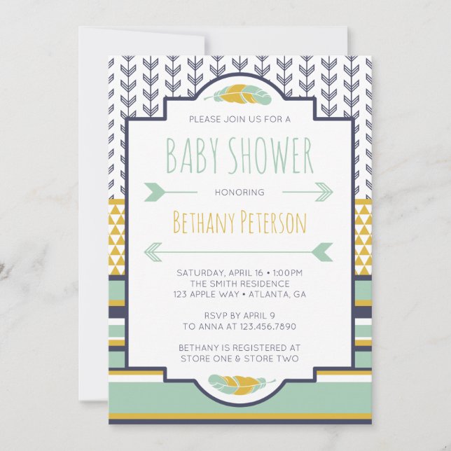Tribal Baby Shower Einladung, Aztec, Pfeile, BOHO Einladung (Vorderseite)