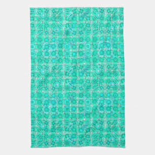 Tribal Batik - Aqua und Türkis mit Weiß Geschirrtuch