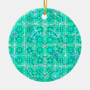 Tribal Batik - Aqua und Türkis mit Weiß Keramik Ornament