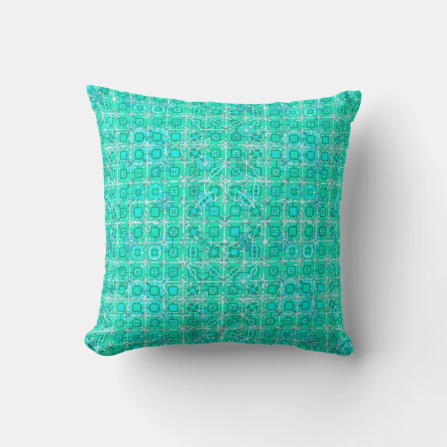 Tribal Batik - Aqua und Türkis mit Weiß Kissen (Vorderseite)
