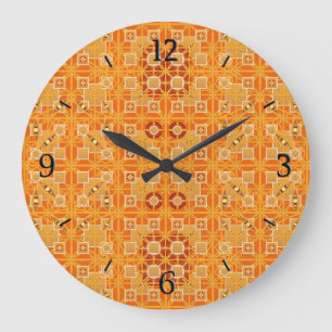 Tribal-Batik - Bernstein- und Brauntöne Große Wanduhr