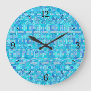 Tribal Batik - Blautöne Große Wanduhr