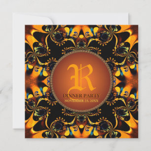 Tribal Batik Dinner Party Monogramm Einladung