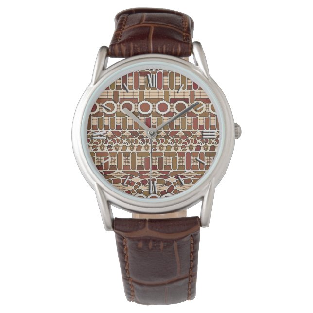 Tribal Batik - Erdtonneutrale Armbanduhr (Vorderseite)