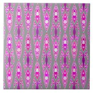 Tribal Batik - Fuchsia Pink, Violet und Grau Fliese