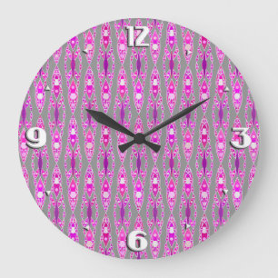 Tribal Batik - Fuchsia Pink, Violet und Grau Große Wanduhr