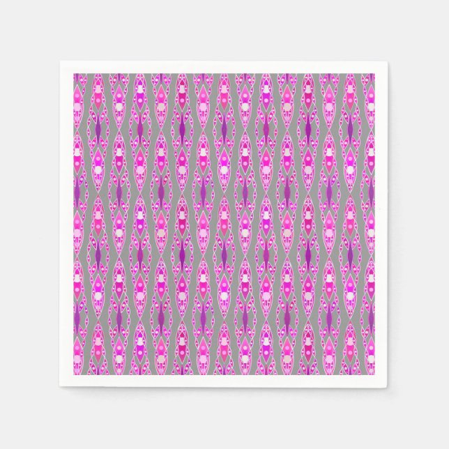 Tribal Batik - Fuchsia Pink, Violet und Grau Serviette (Vorderseite)