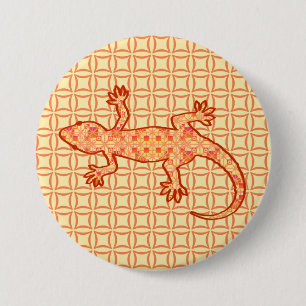 Tribal Batik Gecko - Korallen und hellorange Button