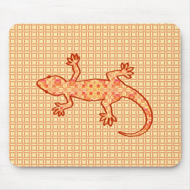 Tribal Batik Gecko - Korallen und hellorange Mousepad (Vorne)