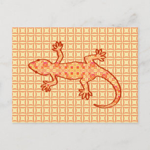 Tribal Batik Gecko - Korallen und hellorange Postkarte