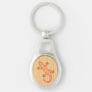 Tribal Batik Gecko - Korallen und hellorange Schlüsselanhänger