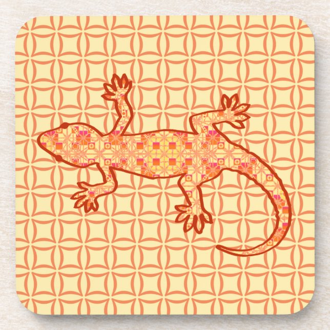 Tribal Batik Gecko - Korallen und hellorange Untersetzer (Vorderseite)