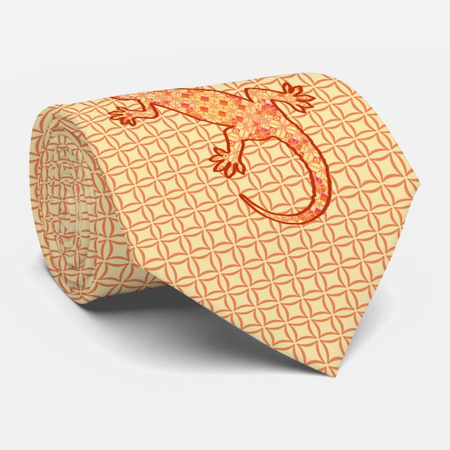 Tribal batik Gecko - Korallen und leichte Orange Krawatte (Gerollt)