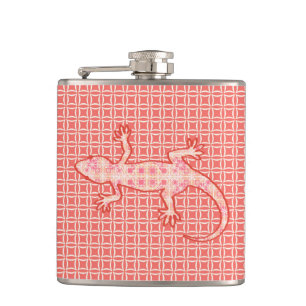 Tribal Batik Gecko - Korallenrosa und -creme Flachmann