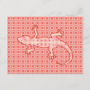 Tribal Batik Gecko - Korallenrosa und -creme Postkarte