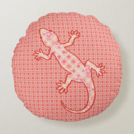 Tribal batik Gecko - Korallenrosa und Sahne Rundes Kissen