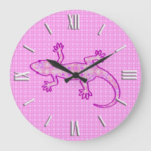 Tribal batik Gecko - Orchid und Muschel pink Große Wanduhr