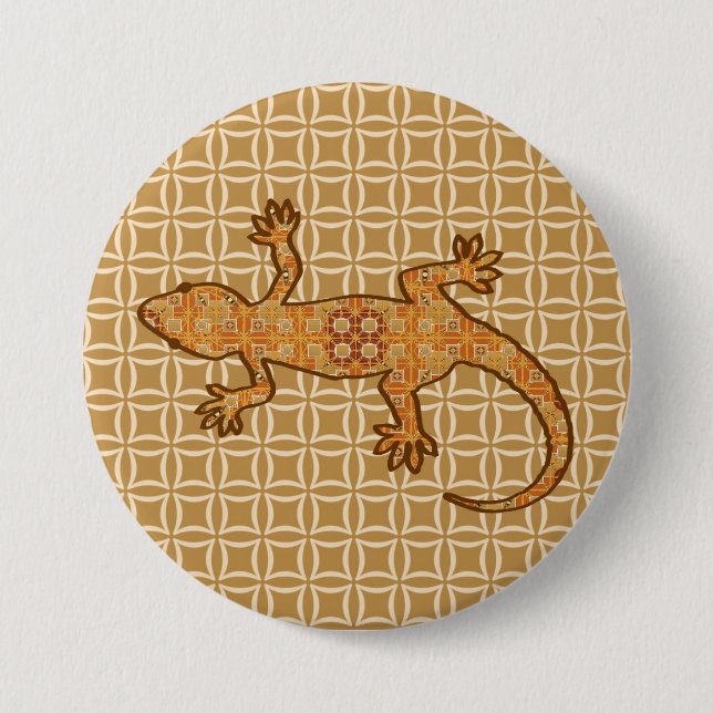 Tribal Batik Gecko - Rost, Bernstein und Bein Button (Vorderseite)