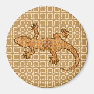 Tribal Batik Gecko - Rost, Bernstein und Bein Magnet