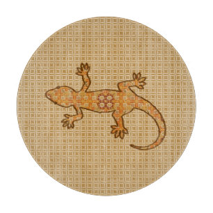 Tribal Batik Gecko - Rost, Bernstein und Bein Schneidebrett