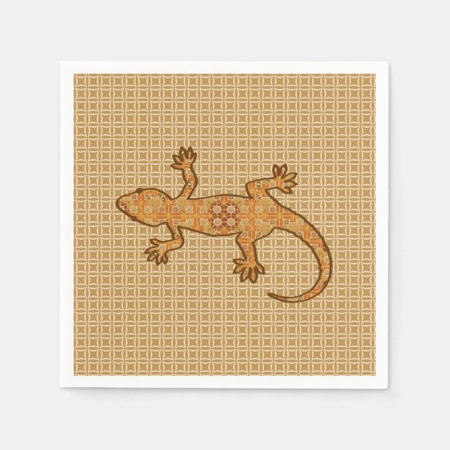 Tribal Batik Gecko - Rost, Bernstein und Bein Serviette (Vorderseite)