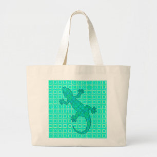 Tribal batik Gecko - Türkis / Pfau Jumbo Stoffbeutel