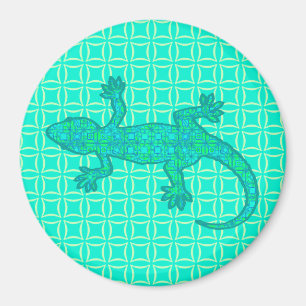 Tribal batik Gecko - Türkis / Pfau Magnet