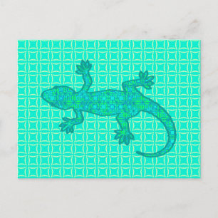 Tribal batik Gecko - Türkis / Pfau Postkarte