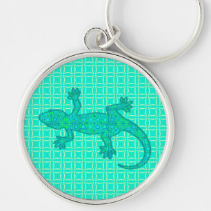 Tribal batik Gecko - Türkis / Pfau Schlüsselanhänger