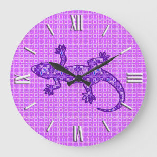 Tribal batik Gecko - Violett und Amethyst lila Große Wanduhr