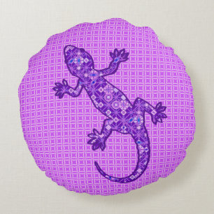 Tribal batik Gecko - Violett und Amethyst lila Rundes Kissen