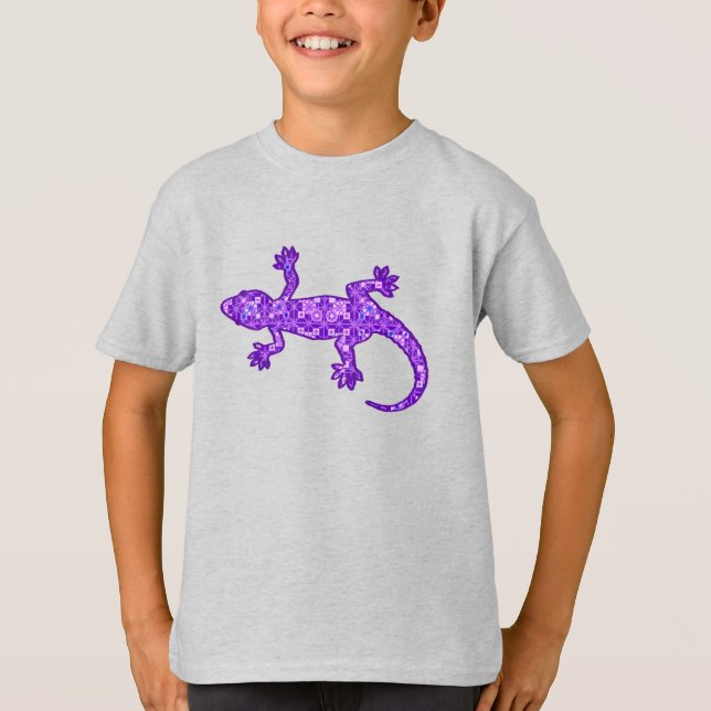Tribal batik Gecko - Violett und Amethyst lila T-Shirt (Vorderseite)