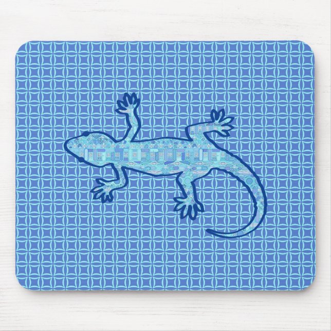 Tribal batik Gecko - Weiches denim blau Mousepad (Vorne)