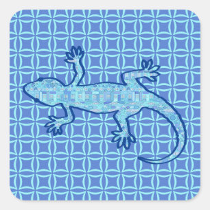 Tribal batik Gecko - Weiches denim blau Quadratischer Aufkleber