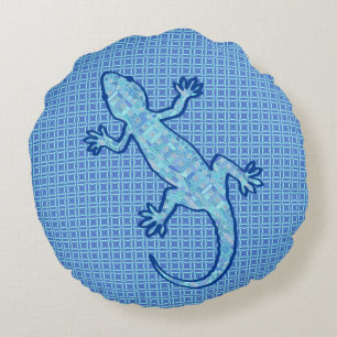 Tribal batik Gecko - Weiches denim blau Rundes Kissen