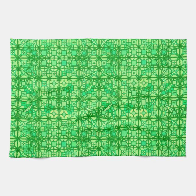 Tribal Batik - grüne Farbtöne Geschirrtuch (Horizontal)