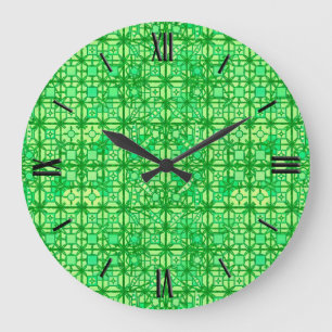 Tribal Batik - grüne Farbtöne Große Wanduhr