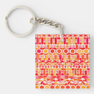 Tribal Batik - Korallenorange und Korallenrosa Schlüsselanhänger