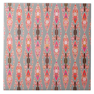 Tribal Batik - Korallenrosa und Silbergrau Fliese