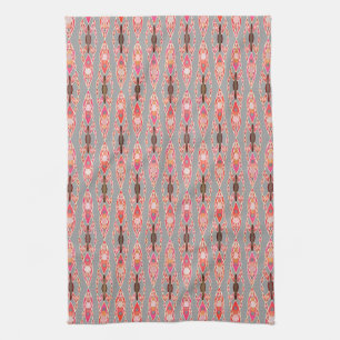 Tribal Batik - Korallenrosa und Silbergrau Geschirrtuch