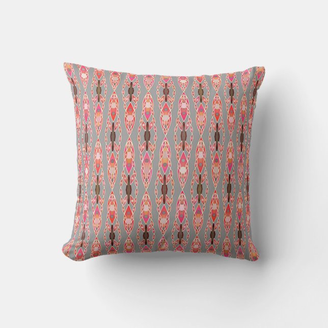 Tribal Batik - Korallenrosa und Silbergrau Kissen (Vorderseite)