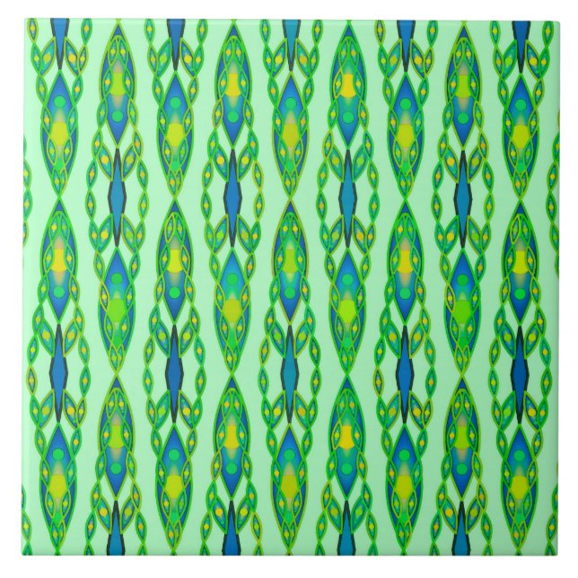 Tribal Batik - Mint, Smaragdgrün und blau Fliese (Vorderseite)