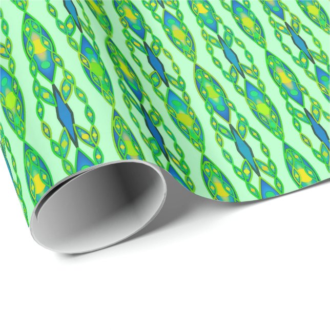 Tribal Batik - Mint, Smaragdgrün und blau Geschenkpapier (Rolleneckpunkt)