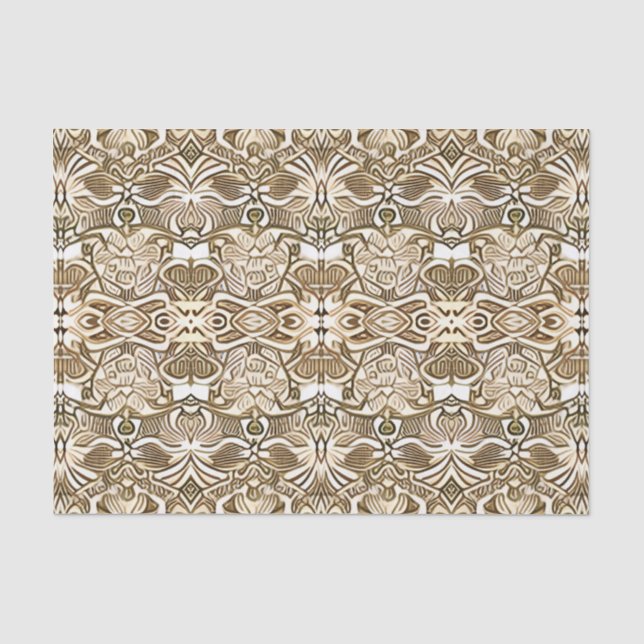 Tribal Batik Muster in Coffee Brown und Beige Seidenpapier (Vorderseite)