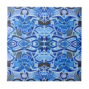 Tribal Batik Muster in Indigo Blau und Weiß Fliese