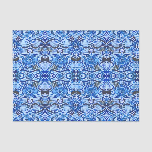 Tribal Batik Muster in Indigo Blau und Weiß Seidenpapier (Vorderseite)