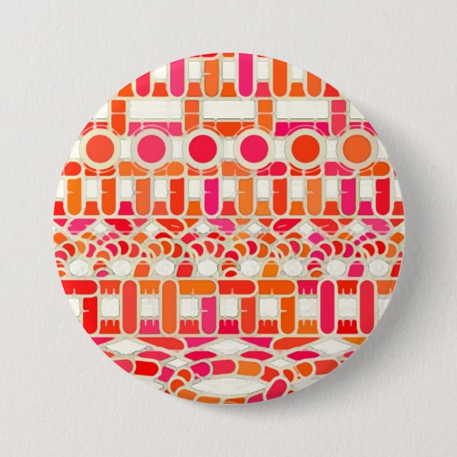 Tribal Batik - Orange- und Rosatöne Button (Vorderseite)