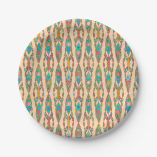 Tribal Batik - Pfirsichrosa und Türkis Pappteller